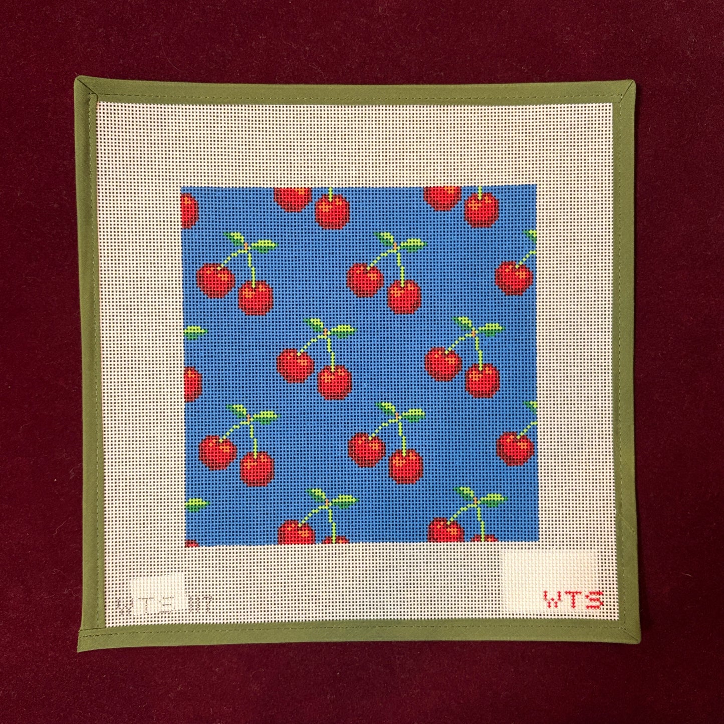 Cherry Print-Needlepoint Canvas-What's The Stitch-The Pepper Pot Barrington, IL