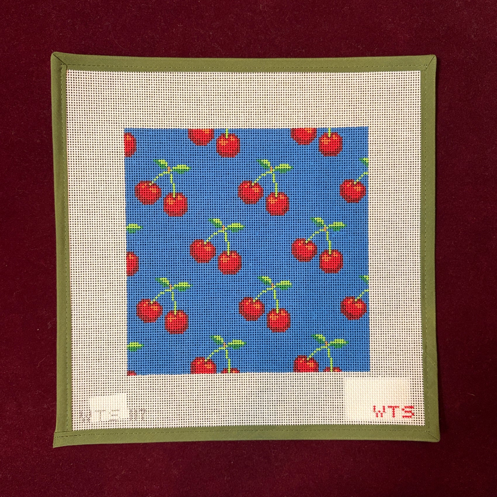 Cherry Print-Needlepoint Canvas-What's The Stitch-The Pepper Pot Barrington, IL
