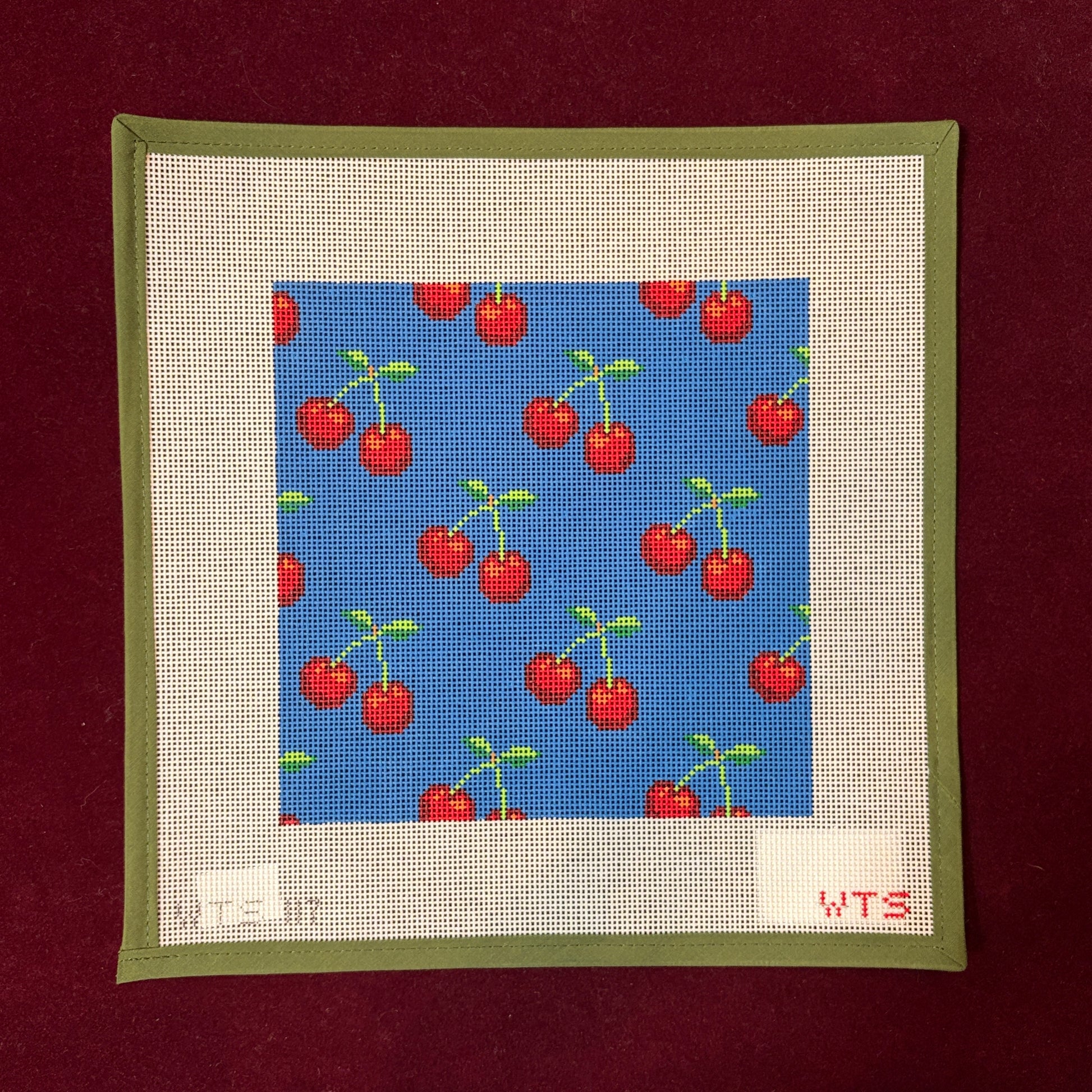 Cherry Print-Needlepoint Canvas-What's The Stitch-The Pepper Pot Barrington, IL
