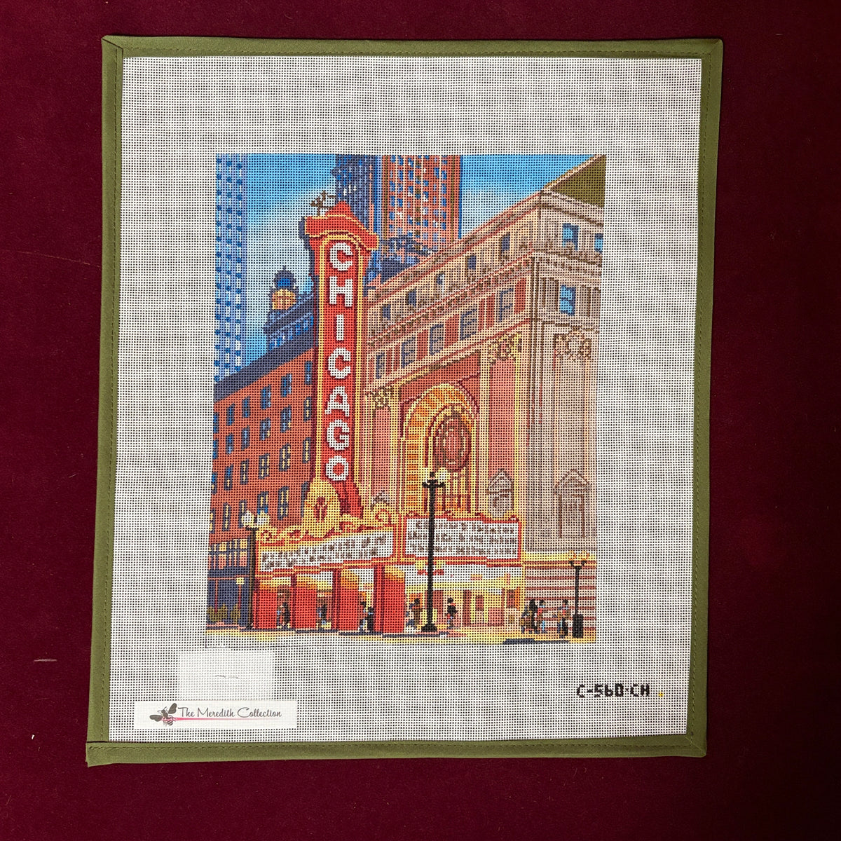 Chicago Street Scene-Needlepoint Canvas-The Meredith Collection-The Pepper Pot Barrington, IL