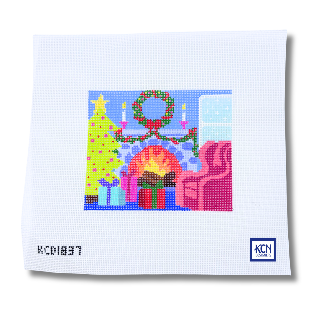 Christmas by the Fire Canvas August Trunk Show-Needlepoint Canvas-KCN Designers-The Pepper Pot Barrington, IL