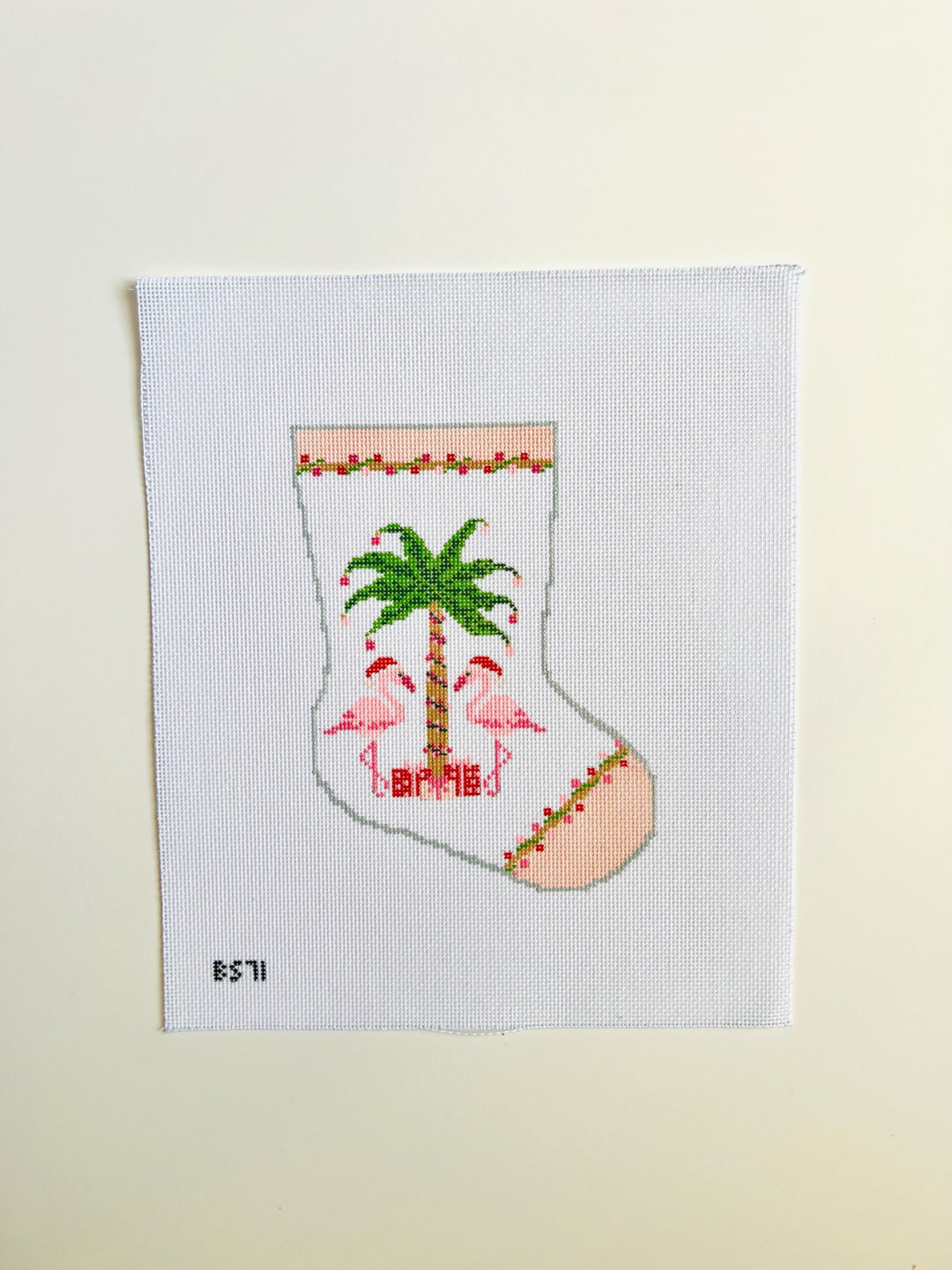 Christmas Flamingo Ornament Sized Bauble Stocking August Trunk Show-Needlepoint Canvas-KCN Designers-The Pepper Pot Barrington, IL