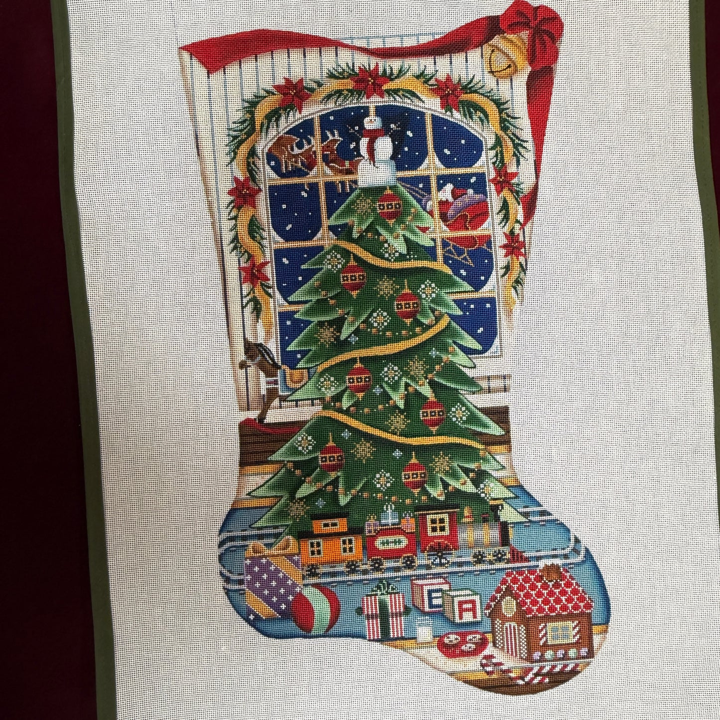 Christmas Magic, Boy, Stocking (Toe Right)-Needlepoint Canvas-Rebecca Wood Designs-The Pepper Pot Barrington, IL