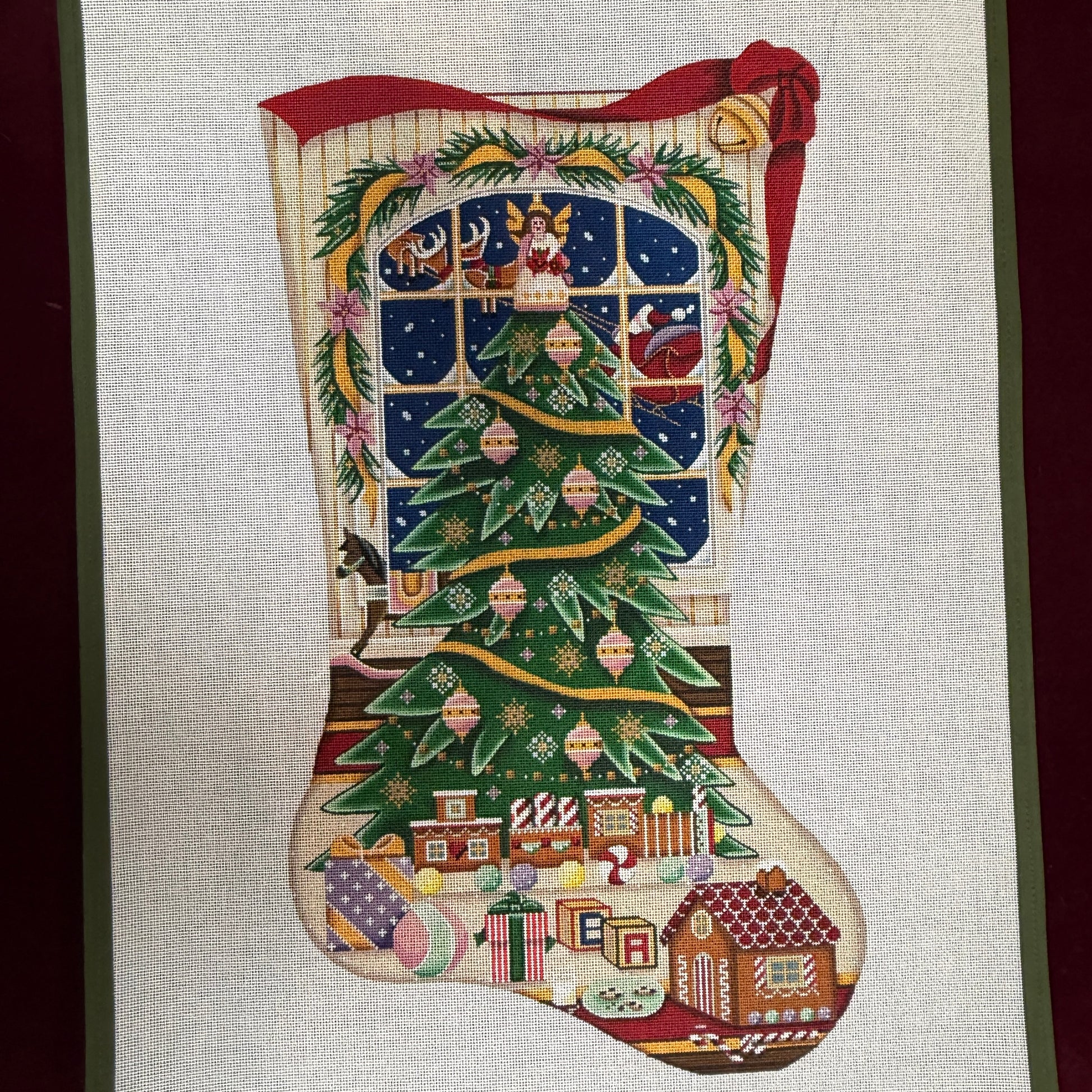 Christmas Magic, Girl, Stocking (Toe Right)-Needlepoint Canvas-Rebecca Wood Designs-The Pepper Pot Barrington, IL