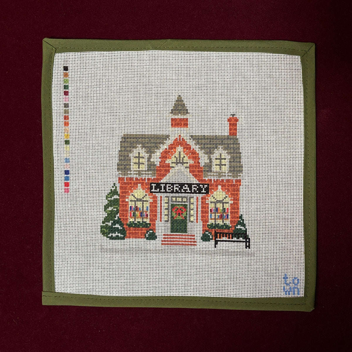Christmas Village Library-Needlepoint Canvas-Town Stitch-The Pepper Pot Barrington, IL