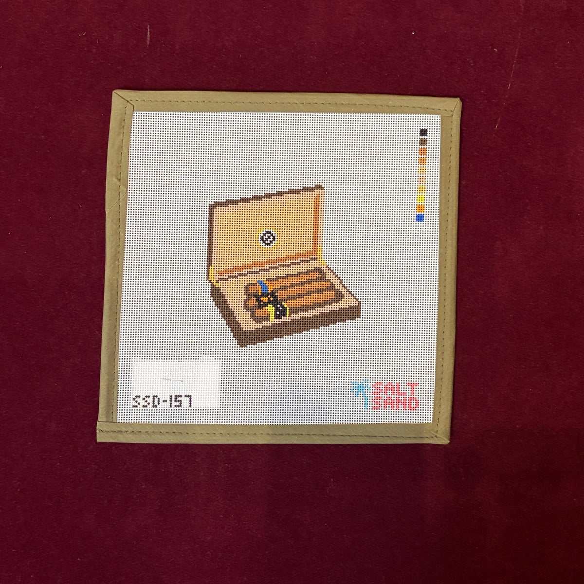 Cigar Humidor-Needlepoint Canvas-Salt + Sand Designs-The Pepper Pot Barrington, IL