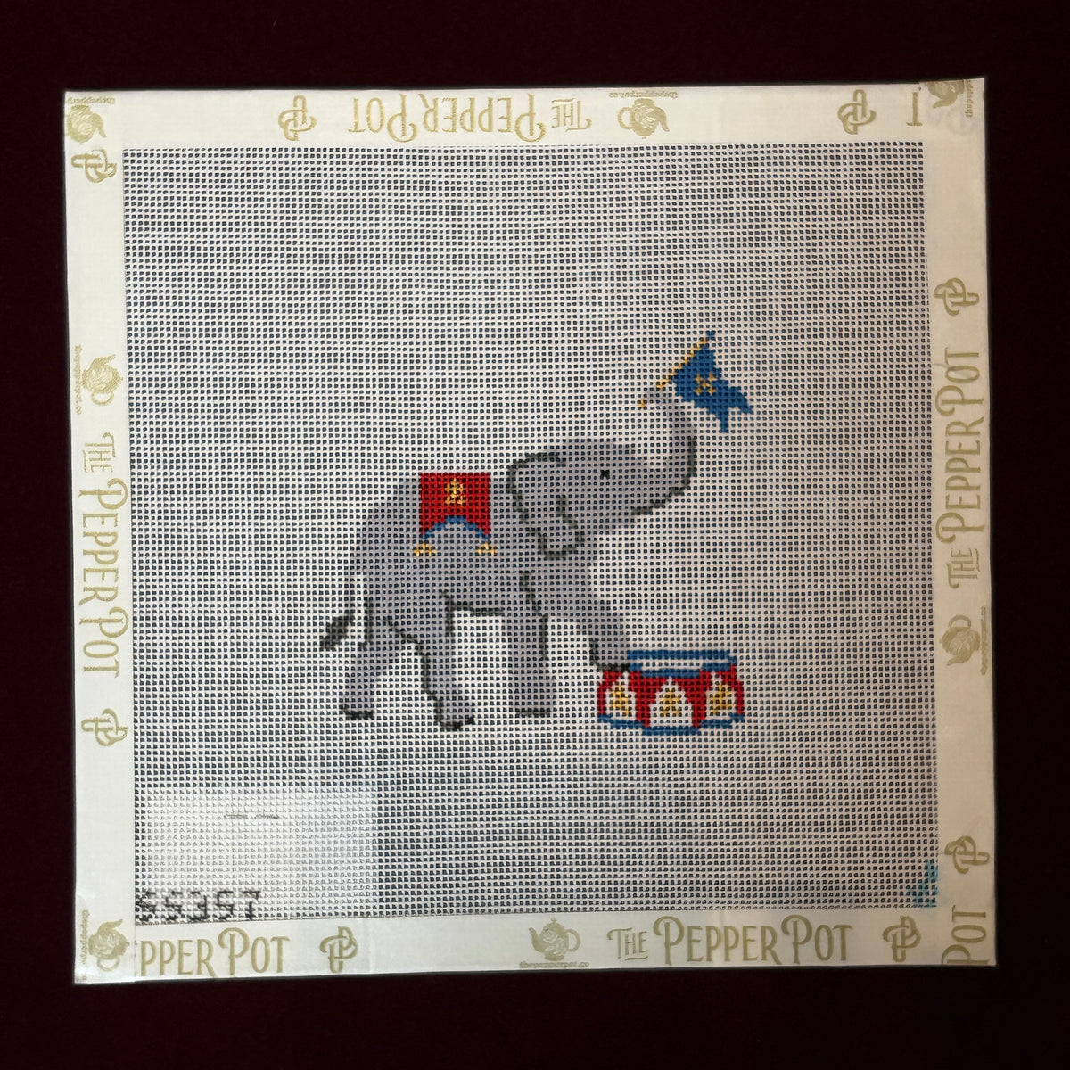Circus Elephant-Needlepoint Canvas-Stitch Style-The Pepper Pot Barrington, IL