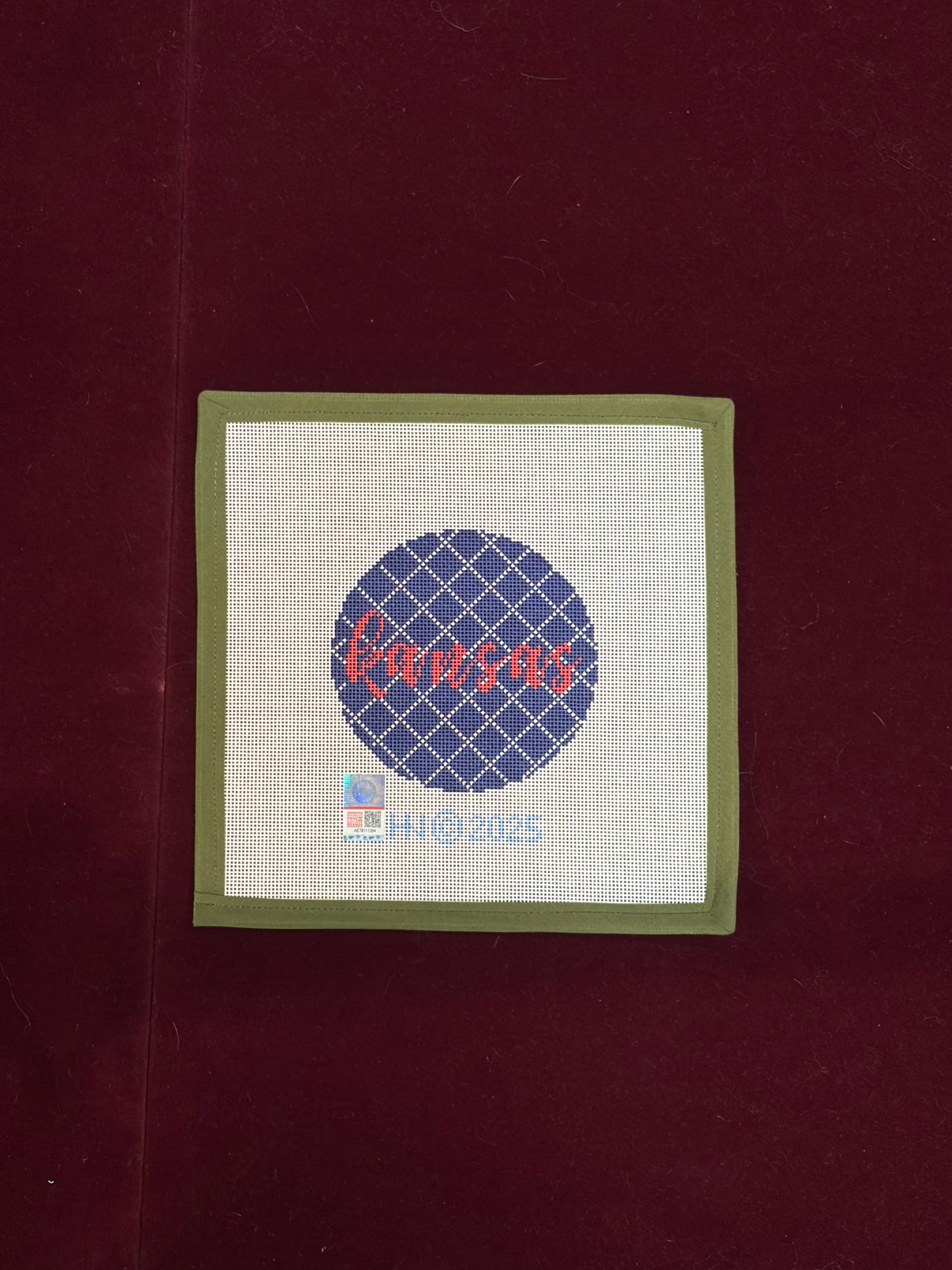 Collegiate Series 4" Round Kansas-Canvas-Hedgie Needlepoint Wholesale-The Pepper Pot