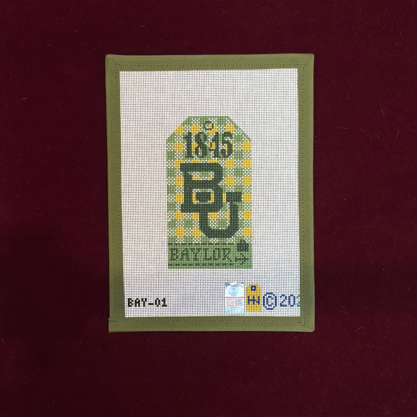 Collegiate Series Travel Tag Baylor-Canvas-Hedgie Needlepoint Wholesale-The Pepper Pot
