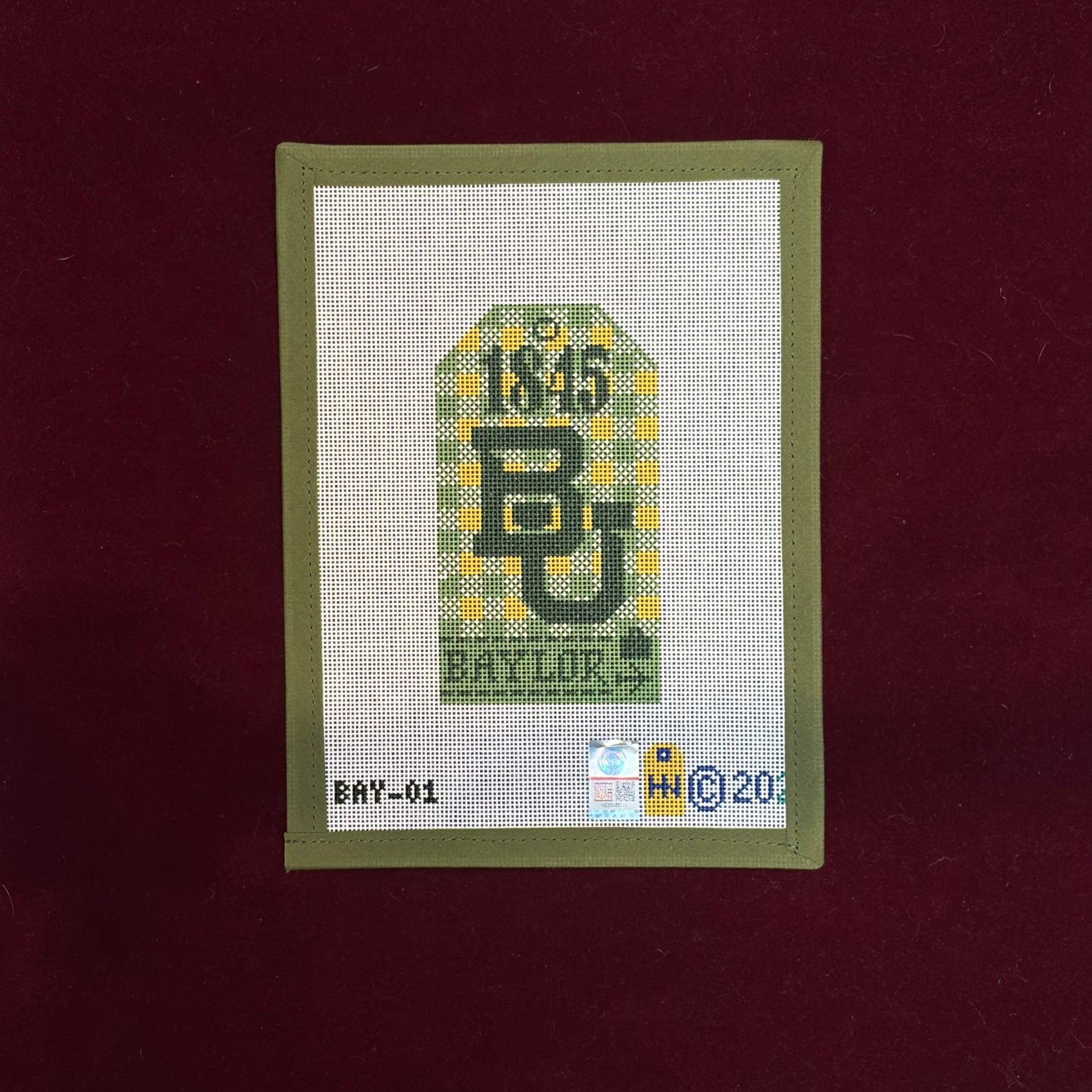 Collegiate Series Travel Tag Baylor-Canvas-Hedgie Needlepoint Wholesale-The Pepper Pot
