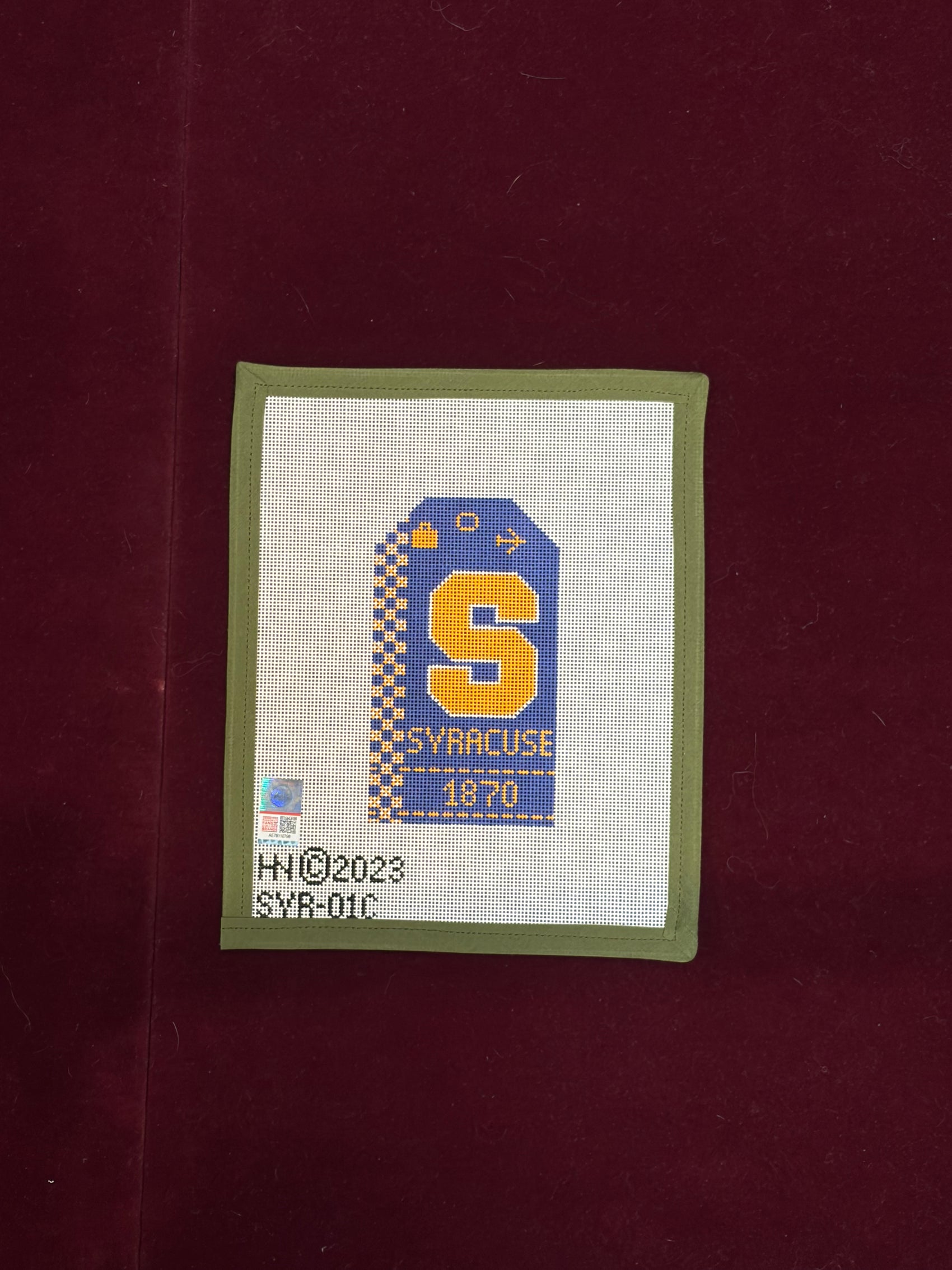 Collegiate Series Travel Tag Syracuse-Canvas-Hedgie Needlepoint Wholesale-The Pepper Pot