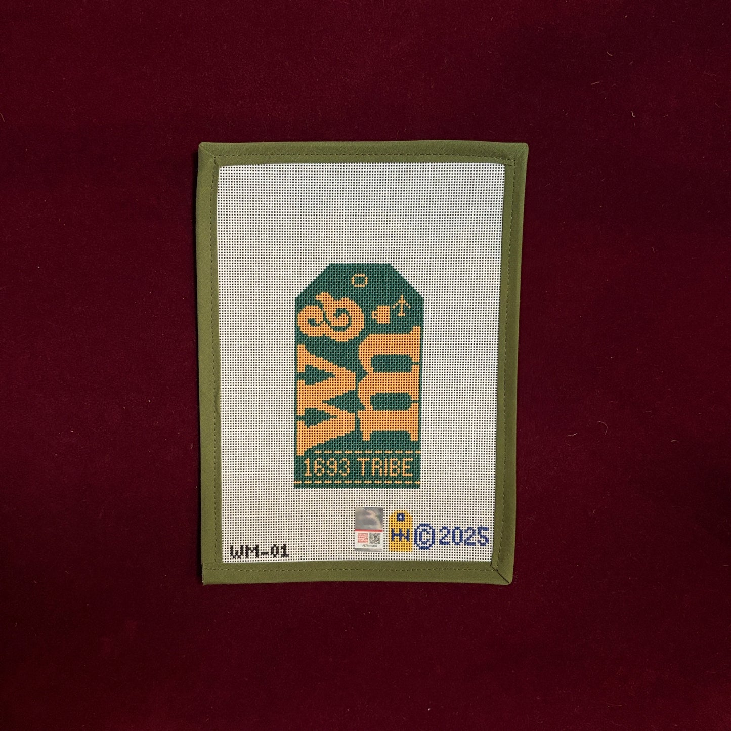Collegiate Series William & Mary Retro Travel Tag-Needlepoint Canvas-Hedgie Needlepoint Wholesale-The Pepper Pot Barrington, IL