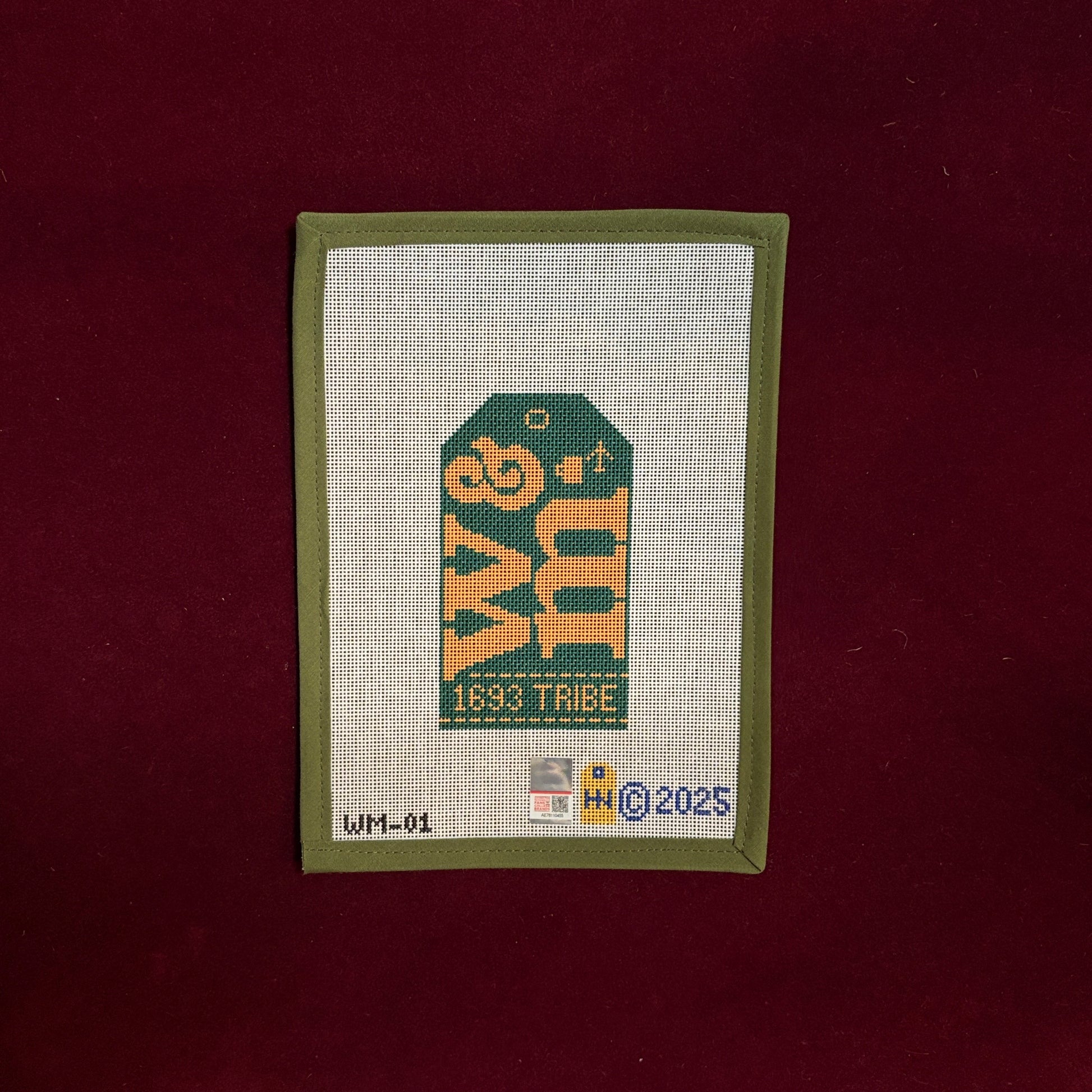 Collegiate Series William & Mary Retro Travel Tag-Needlepoint Canvas-Hedgie Needlepoint Wholesale-The Pepper Pot Barrington, IL