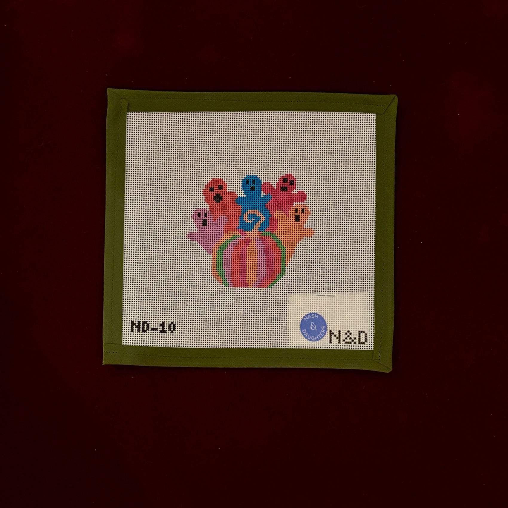 Colorful Ghost with Pumpkin-Needlepoint Canvas-Nash and Daughters-The Pepper Pot Barrington, IL