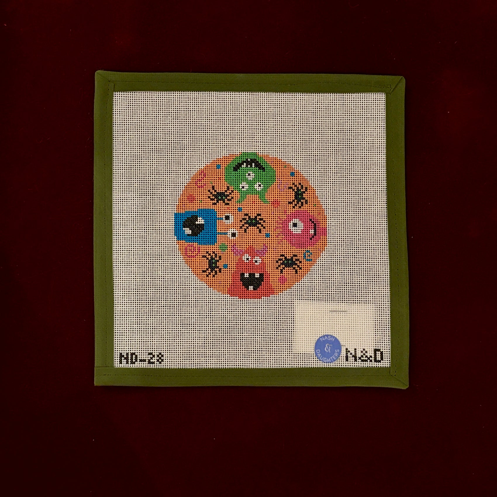 Colorful Monster Round-Needlepoint Canvas-Nash and Daughters-The Pepper Pot Barrington, IL