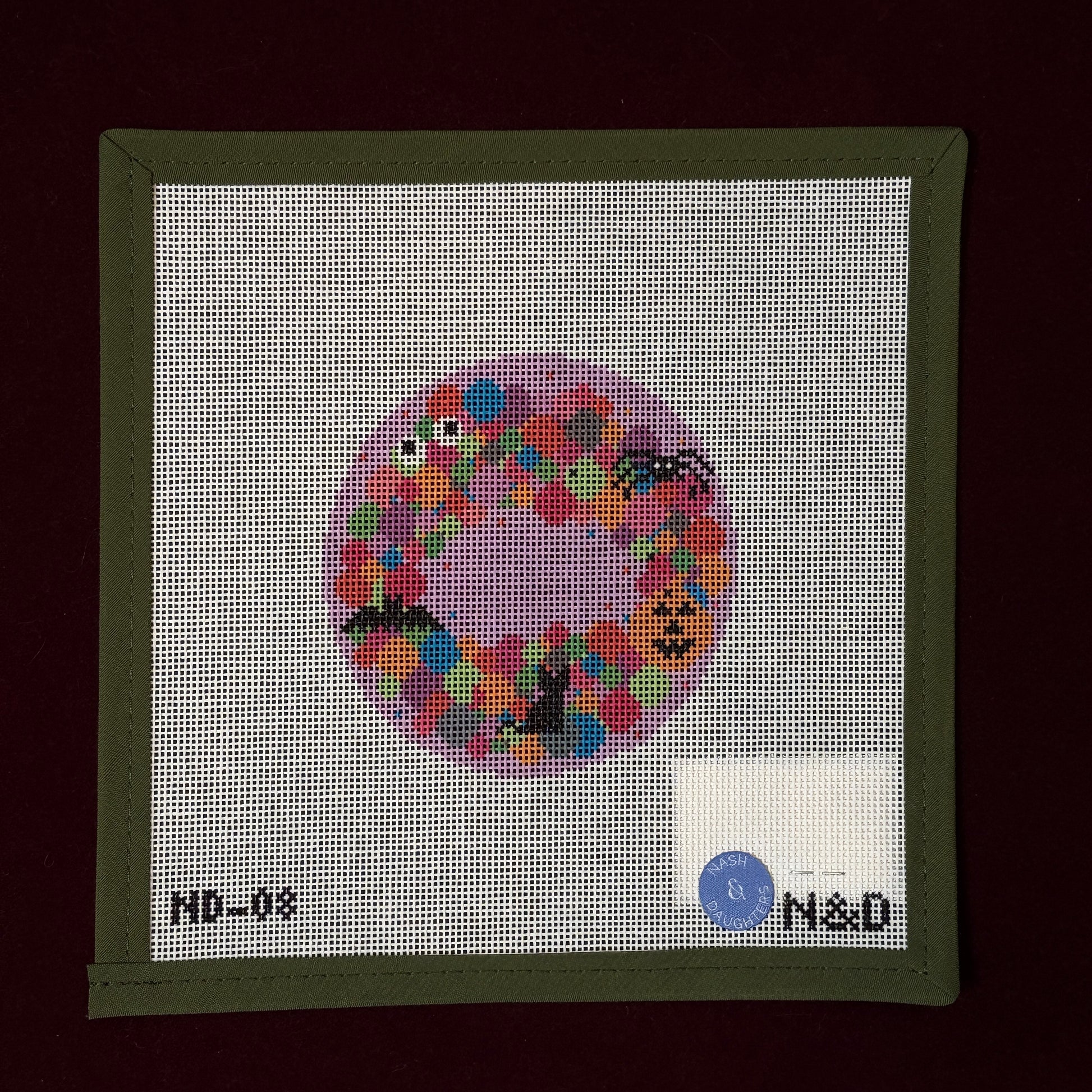 Colorful Spooky Wreath-Needlepoint Canvas-Nash and Daughters-The Pepper Pot Barrington, IL