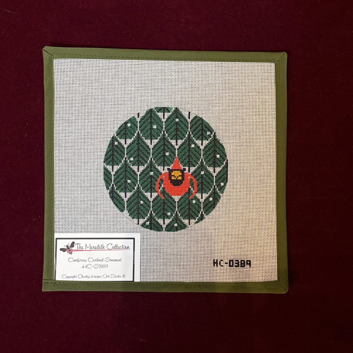 Coniferous Cardinal Ornament-Needlepoint Canvas-The Meredith Collection-The Pepper Pot Barrington, IL