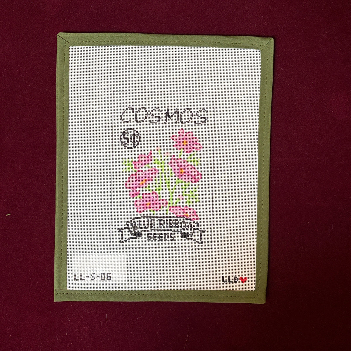 Cosmos Seed Packet (18 Mesh)-Needlepoint Canvas-Laura Love Designs-The Pepper Pot Barrington, IL