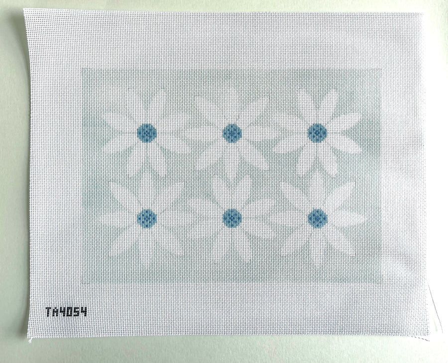 Courteney Six Flowers Canvas - Light Blue and White August Trunk Show-Needlepoint Canvas-KCN Designers-The Pepper Pot Barrington, IL
