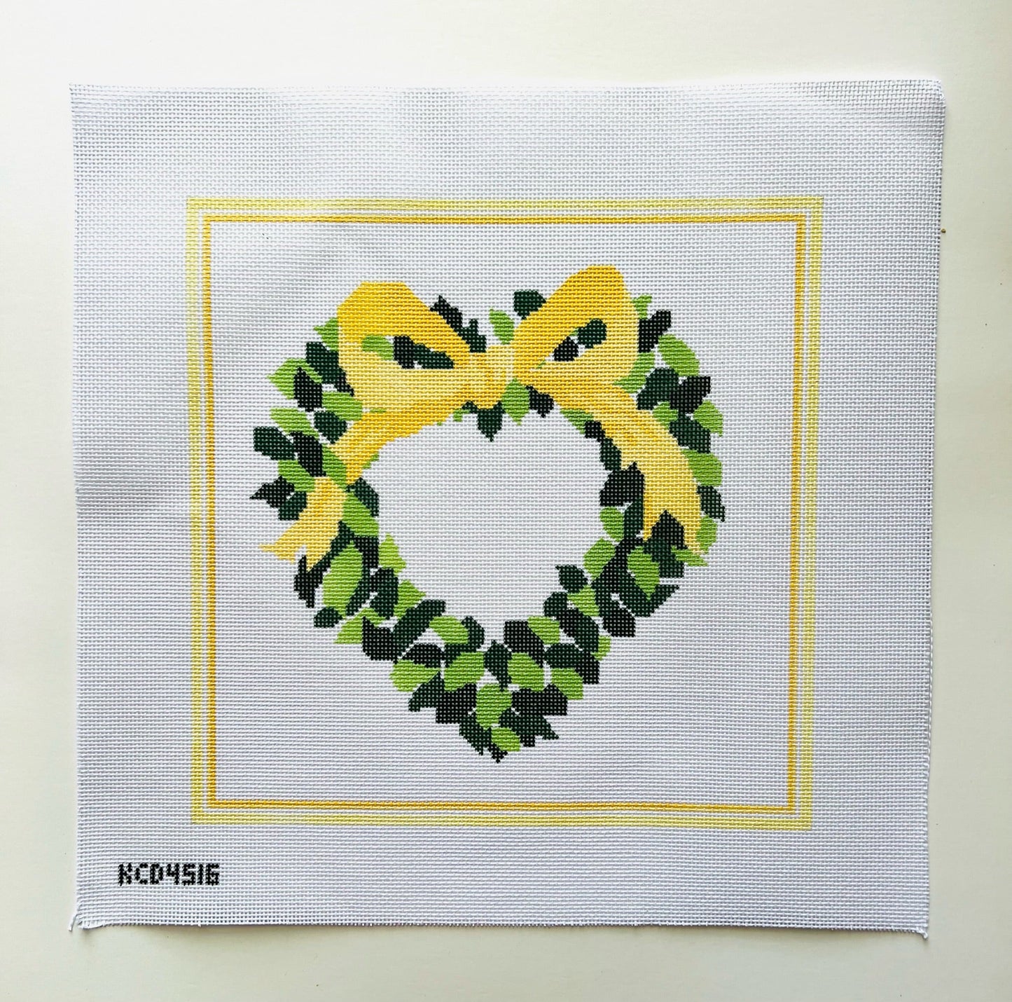 Cream Wreath Pillow August Trunk Show-Needlepoint Canvas-KCN Designers-The Pepper Pot Barrington, IL