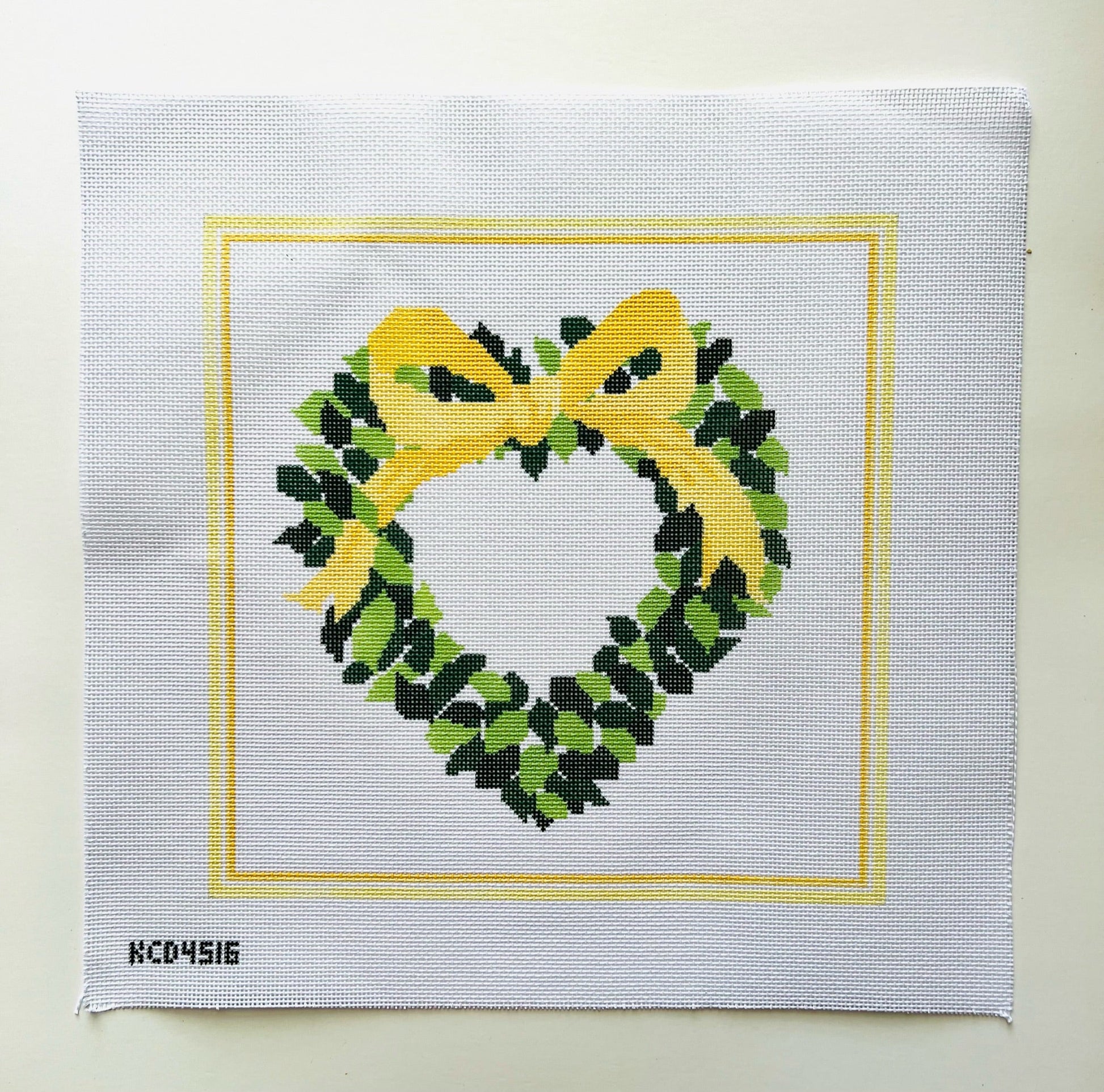 Cream Wreath Pillow August Trunk Show-Needlepoint Canvas-KCN Designers-The Pepper Pot Barrington, IL