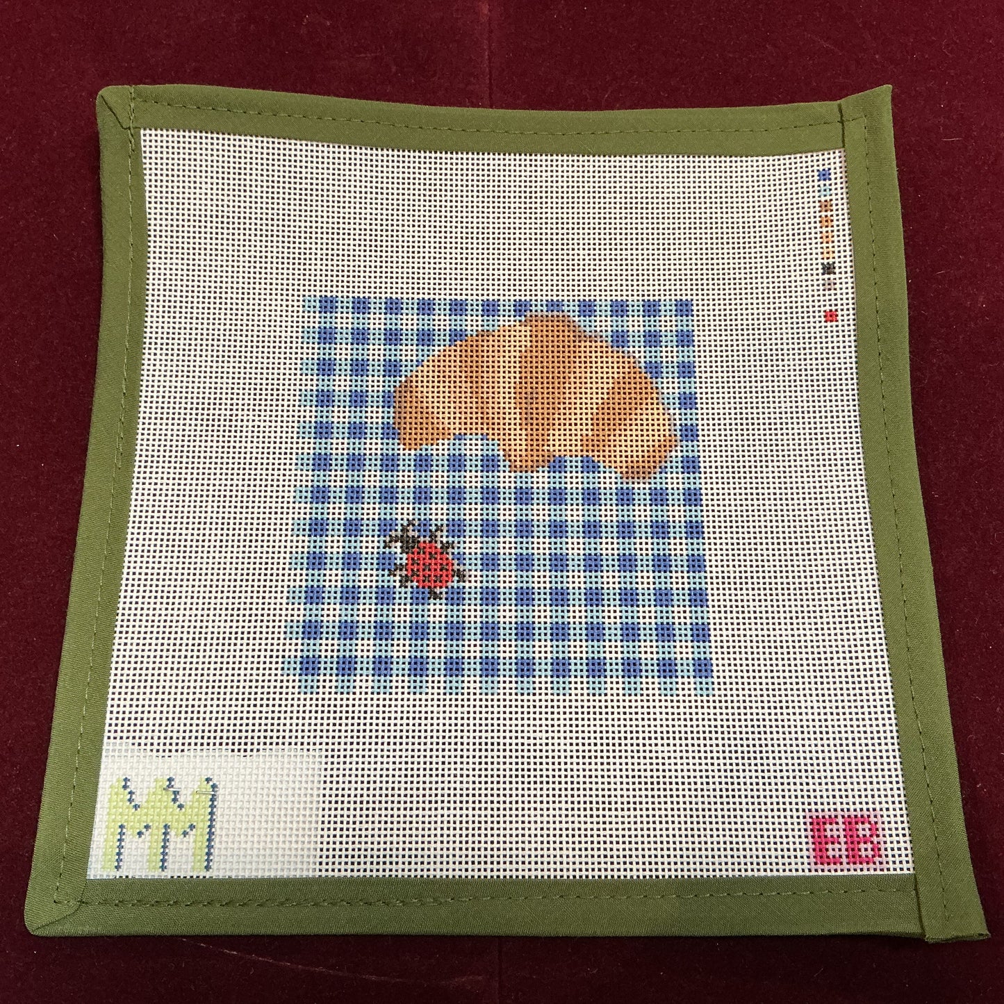 Croissant and Lady Bug Coaster-Needlepoint Canvas-Elizabeth Brooke-The Pepper Pot Barrington, IL