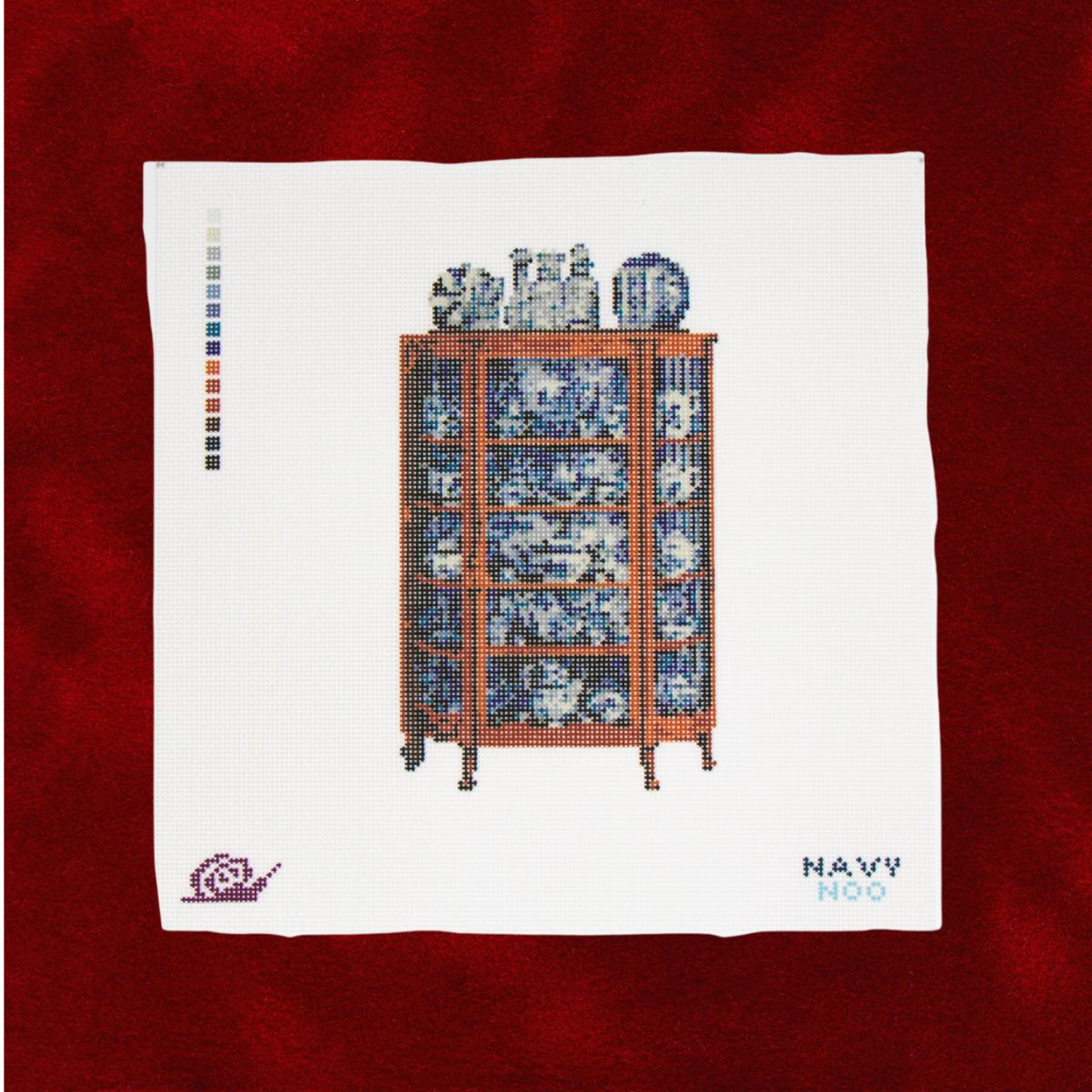 Curio Flow Blue-Needlepoint Canvas-Silk Snail-The Pepper Pot Barrington, IL