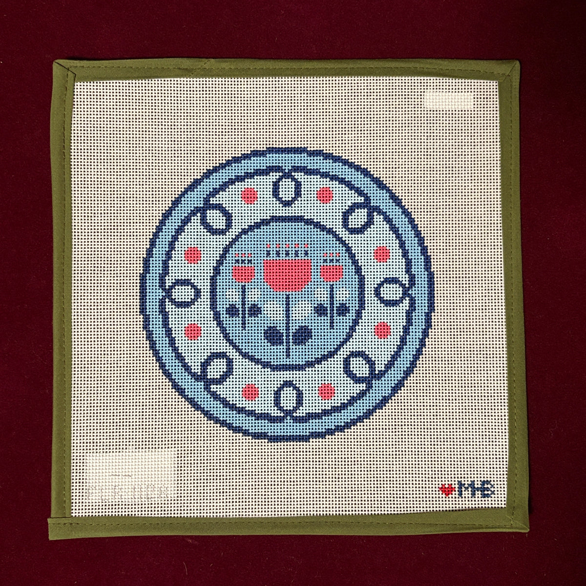 Curlicue Floral Plate-Needlepoint Canvas-Love MHB-The Pepper Pot Barrington, IL