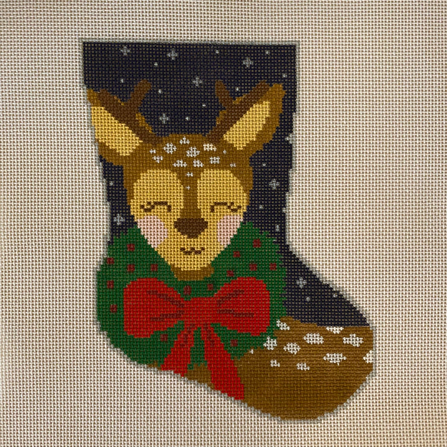 Dasher the Fun Reindeer Midsize Stocking Canvas 13 Mesh August Trunk Show-Needlepoint Canvas-KCN Designers-The Pepper Pot Barrington, IL