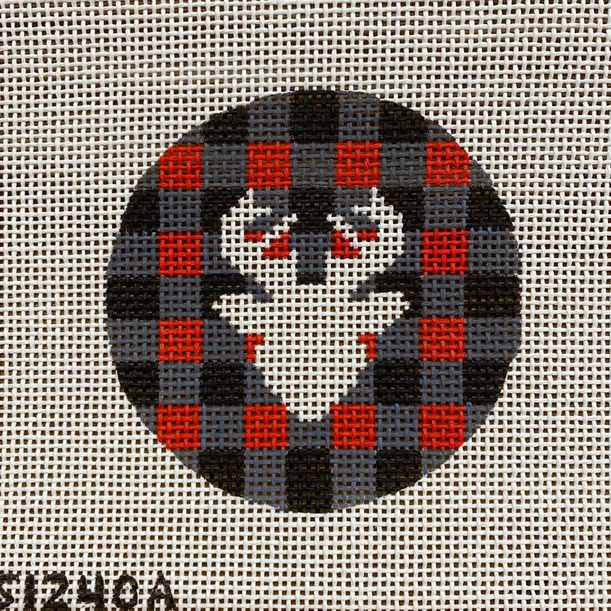 Deer on Red and Black Check Round August Trunk Show-Needlepoint Canvas-KCN Designers-The Pepper Pot Barrington, IL