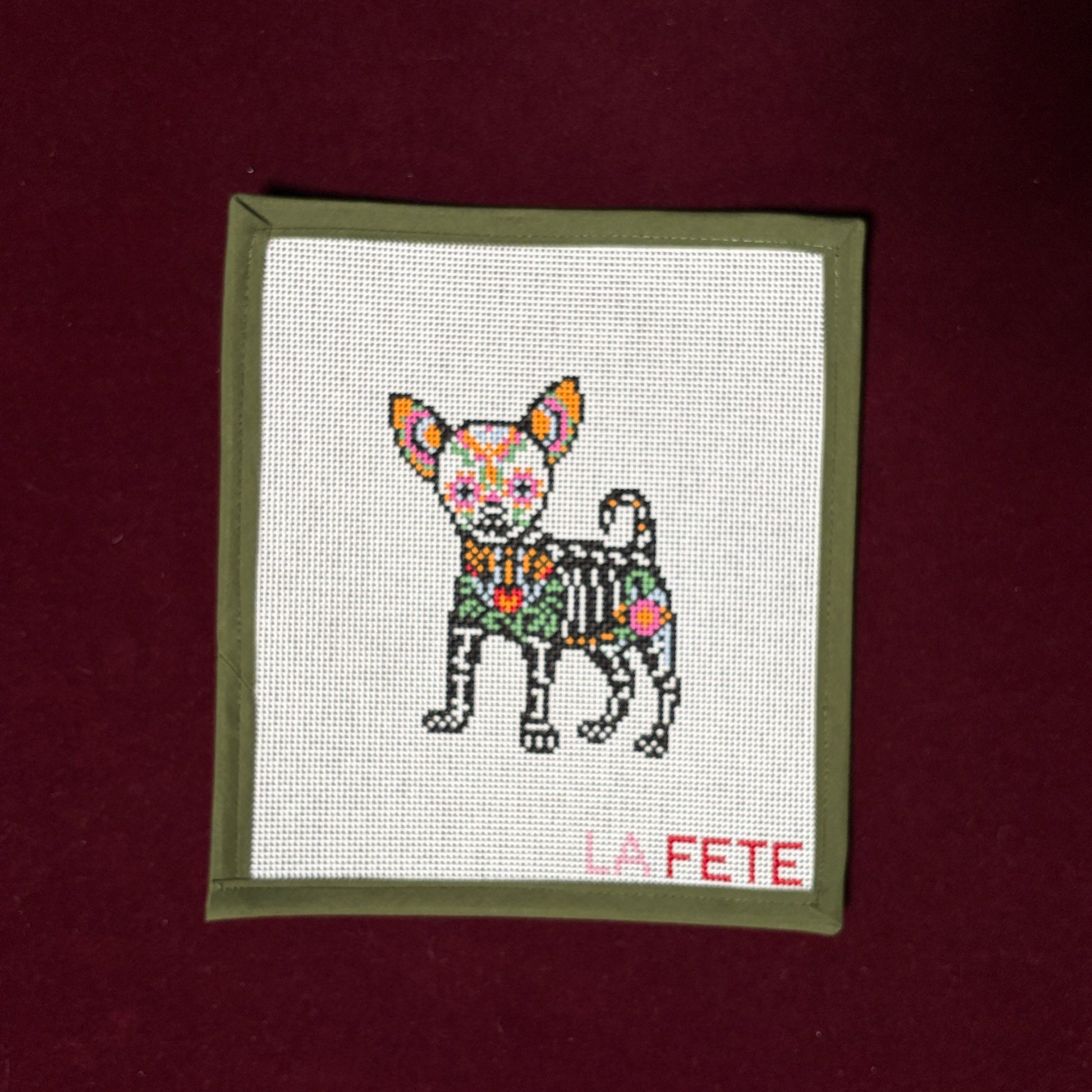 Dia de los Muertos Chihuaha-Needlepoint Canvas-La Fete-The Pepper Pot Barrington, IL