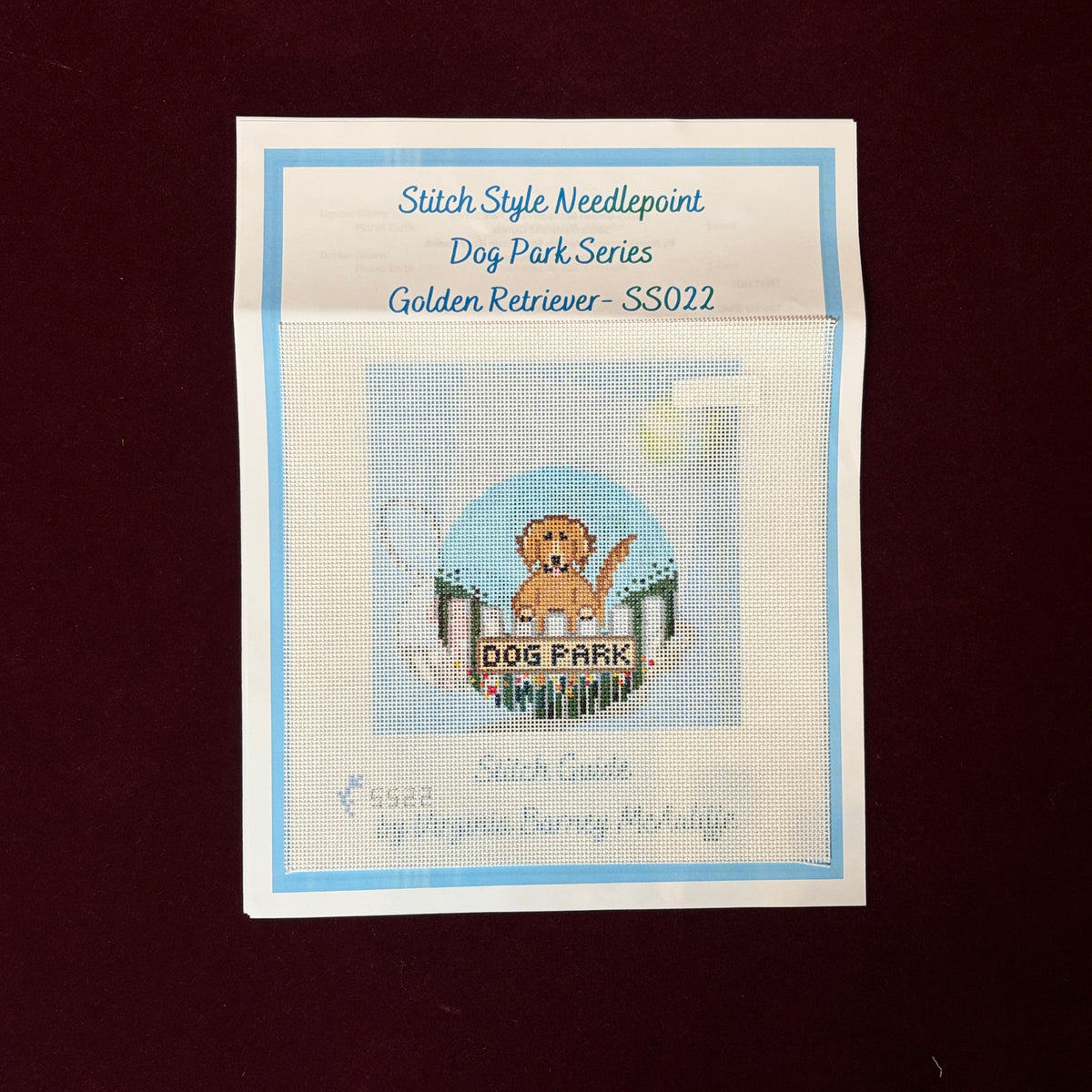 Dog Park, Golden Retriever-Needlepoint Canvas-Stitch Style-The Pepper Pot Barrington, IL
