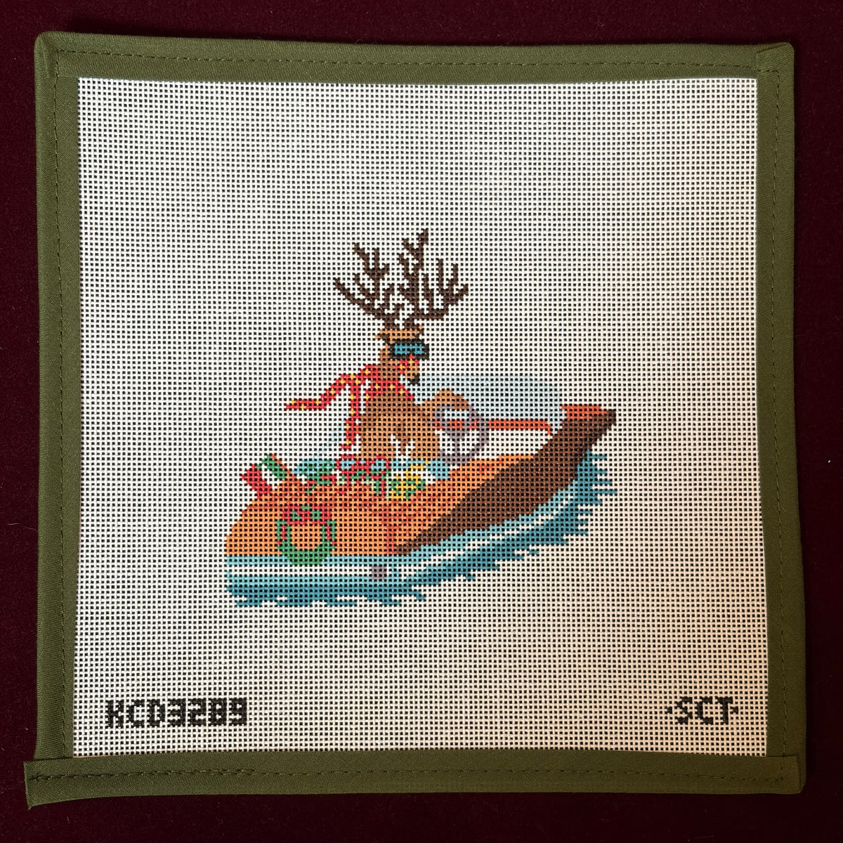 Dolce Vita Wooden Boat Club Reindeer-Needlepoint Canvas-KCN Designers-The Pepper Pot Barrington, IL