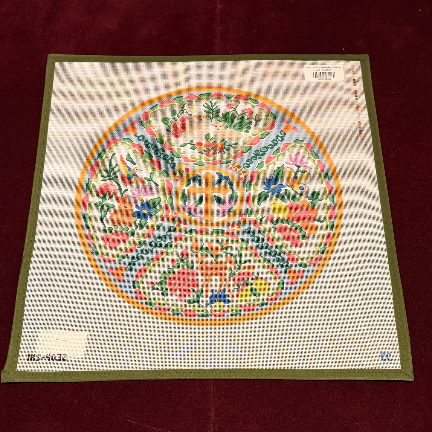 Easter Rose Medallion-Needlepoint Canvas-Initial K Studio-The Pepper Pot Barrington, IL