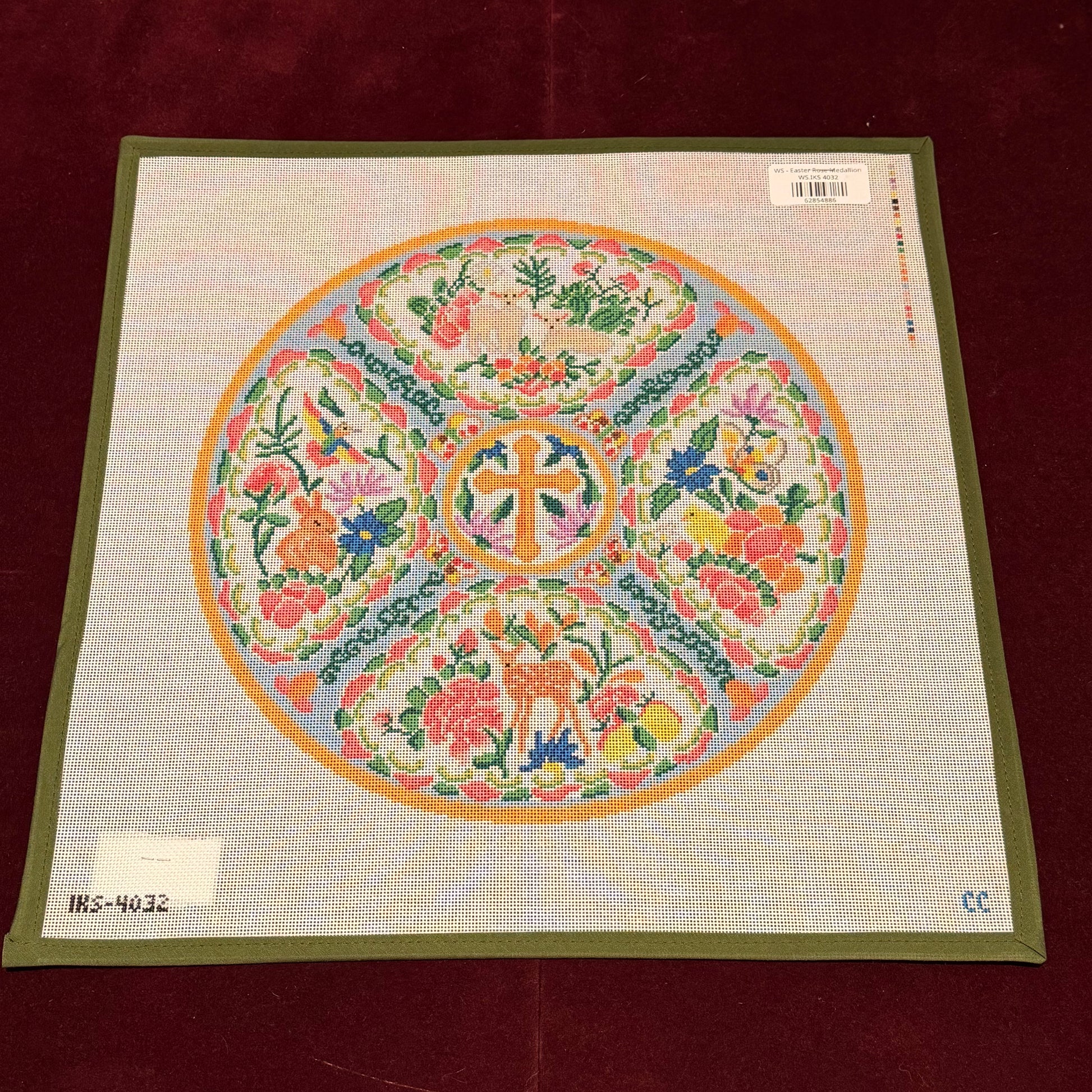 Easter Rose Medallion-Needlepoint Canvas-Initial K Studio-The Pepper Pot Barrington, IL