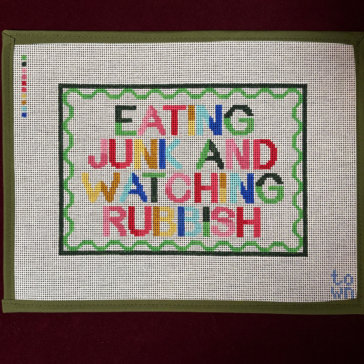 Eating Junk & Watching Rubbish-Needlepoint Canvas-Town Stitch-The Pepper Pot Barrington, IL