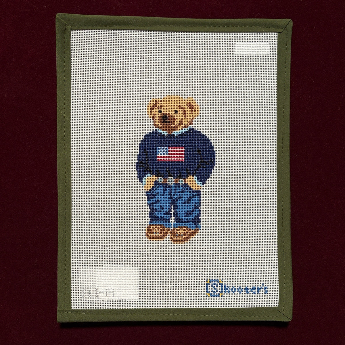 Flag Sweater Bear-Needlepoint Canvas-Scooter Designs-The Pepper Pot Barrington, IL