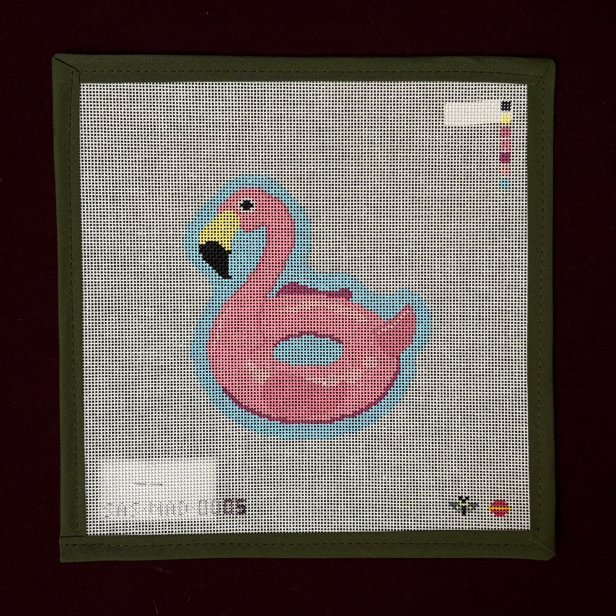 Flamingo Pool Float-Needlepoint Canvas-Saturnalia Stitching-The Pepper Pot Barrington, IL