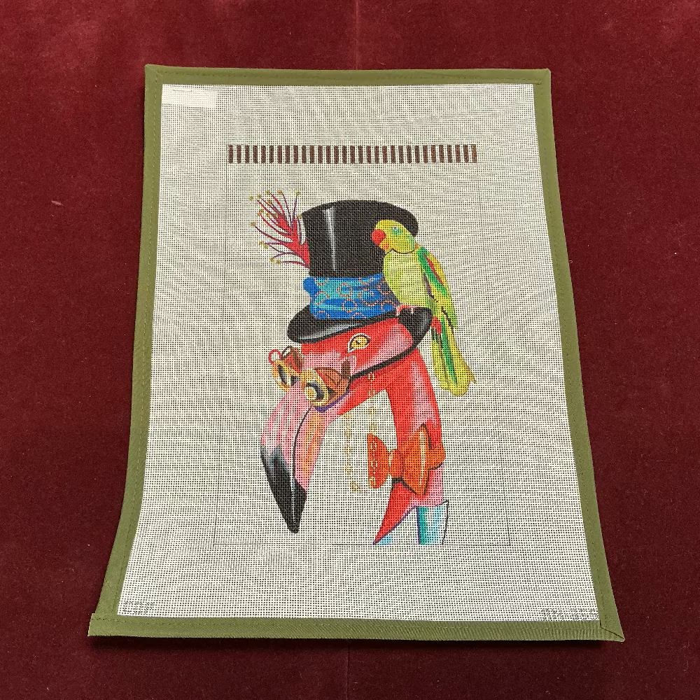 Flamingo with Green Parrot-Needlepoint Canvas-Colors of Praise-The Pepper Pot Barrington, IL