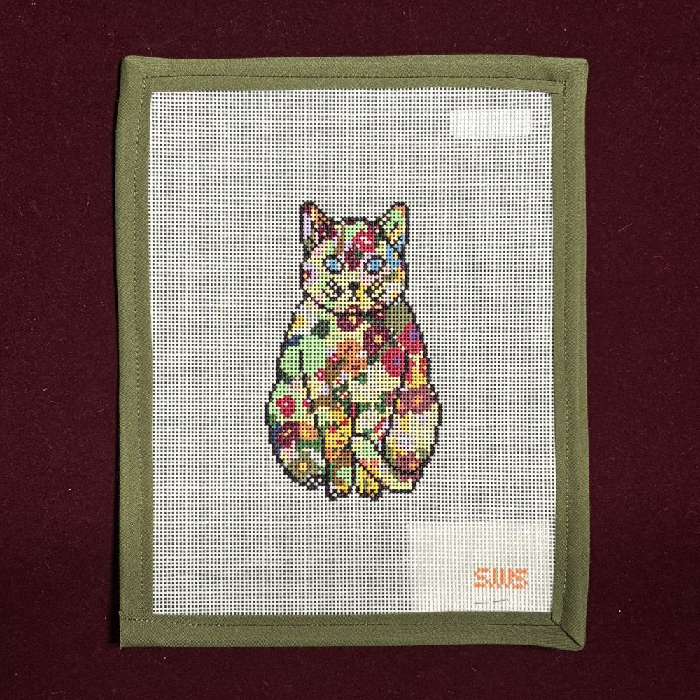 Floral Cat - 18 Mesh-Needlepoint Canvas-Stitching with Stacey-The Pepper Pot Barrington, IL