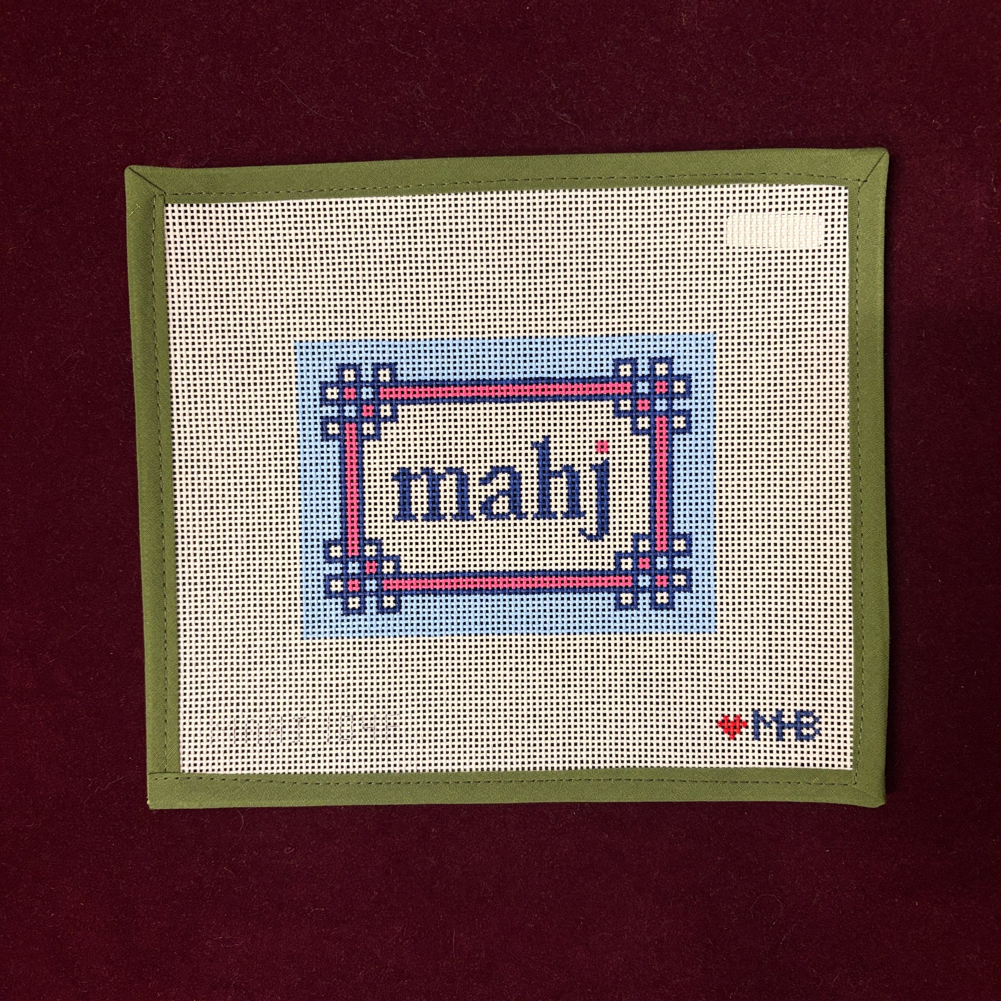 Floral Corner Mahjong Insert-Needlepoint Canvas-Love MHB-Light Blue, Pink-The Pepper Pot Barrington, IL