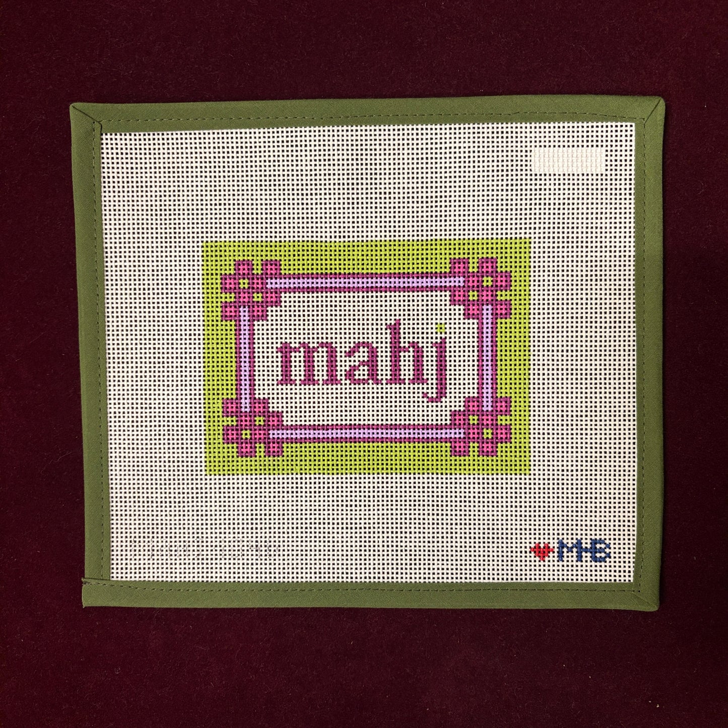 Floral Corner Mahjong Insert-Needlepoint Canvas-Love MHB-Lilac, Citron-The Pepper Pot Barrington, IL