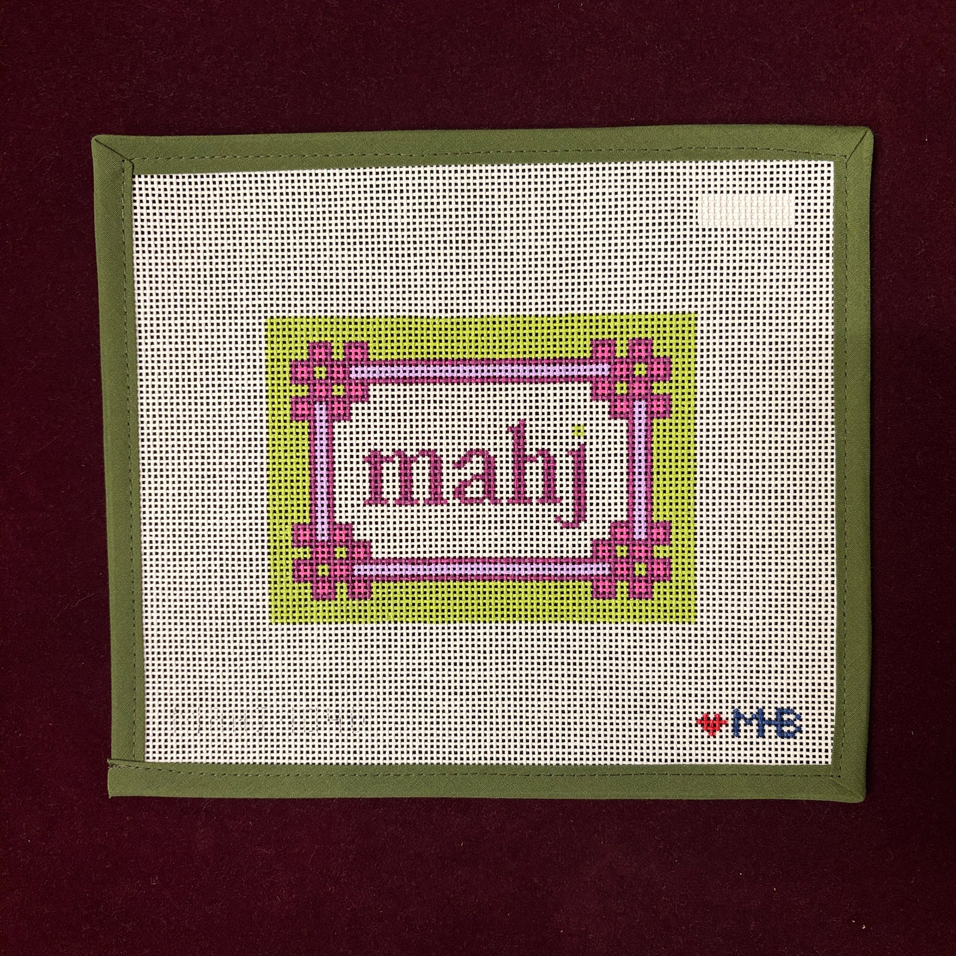 Floral Corner Mahjong Insert-Needlepoint Canvas-Love MHB-Lilac, Citron-The Pepper Pot Barrington, IL