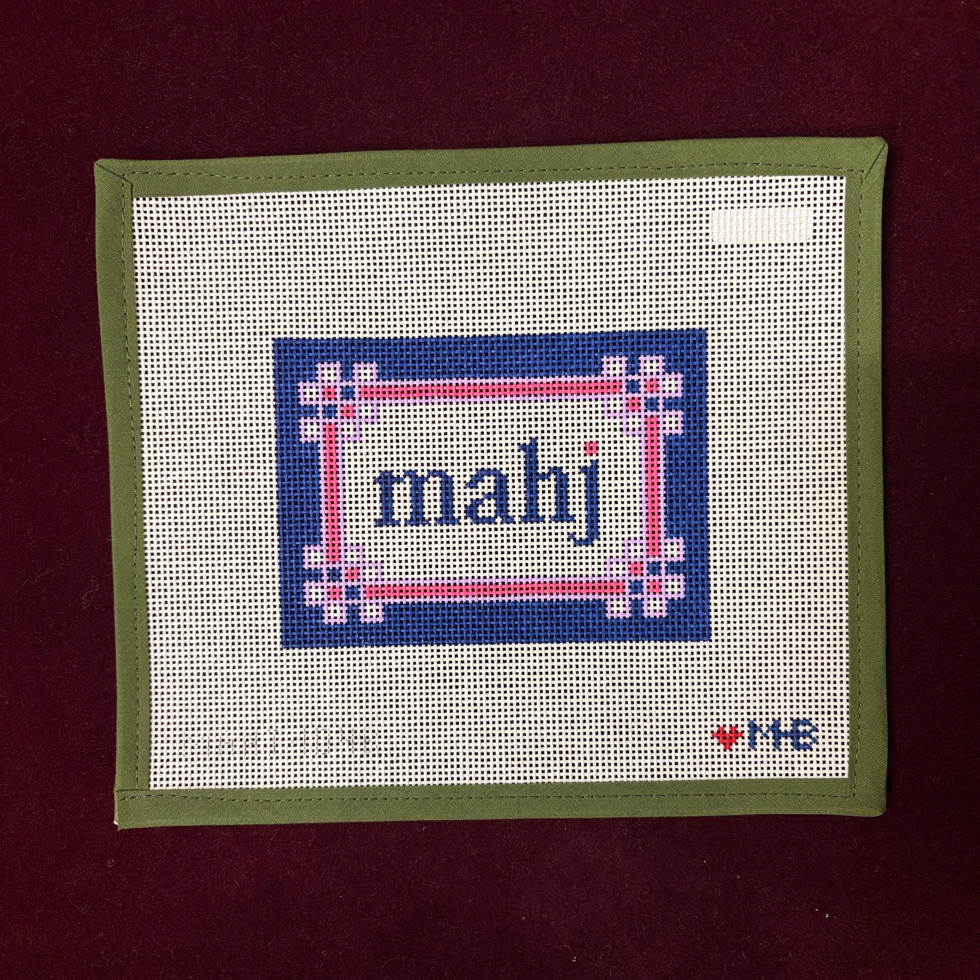 Floral Corner Mahjong Insert-Needlepoint Canvas-Love MHB-Navy, Lilac, Pink-The Pepper Pot Barrington, IL