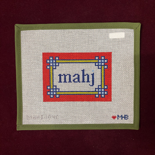 Floral Corner Mahjong Insert-Needlepoint Canvas-Love MHB-Red, Navy, Olive-The Pepper Pot Barrington, IL