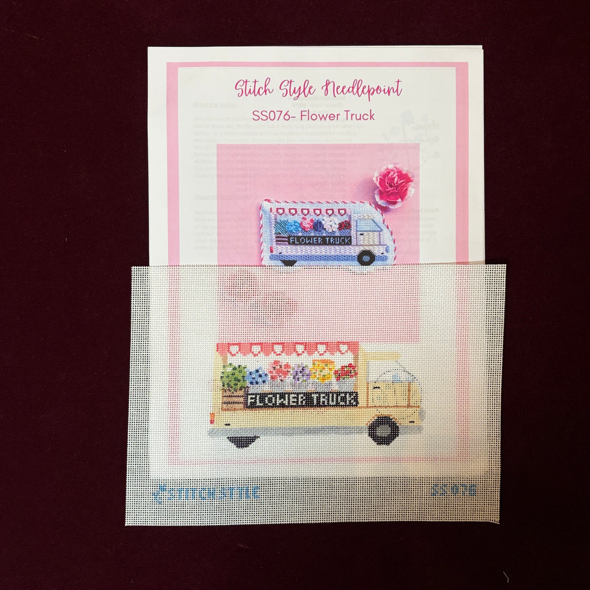 Flower Truck-Needlepoint Canvas-Stitch Style-The Pepper Pot Barrington, IL