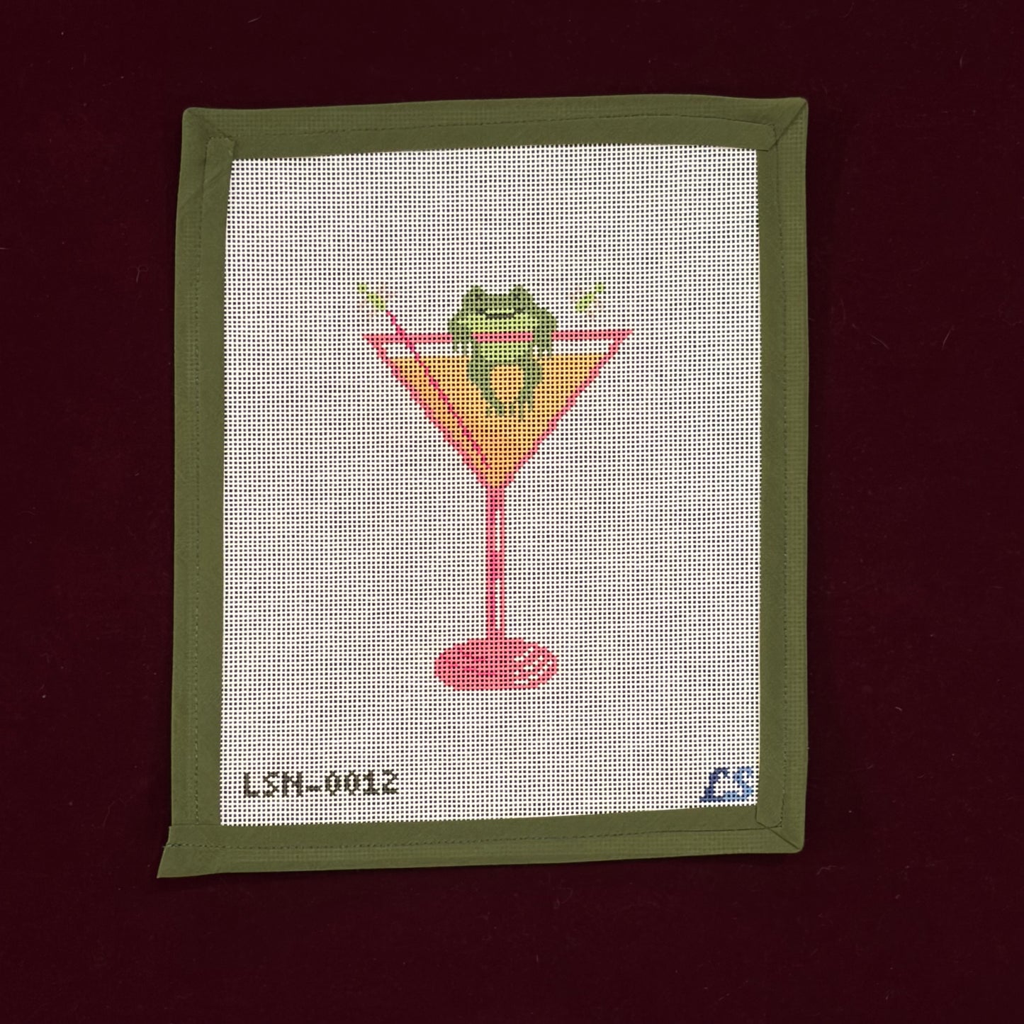 Frog on the Rocks Martini-Canvas-Lake Shore Needlepoint-The Pepper Pot