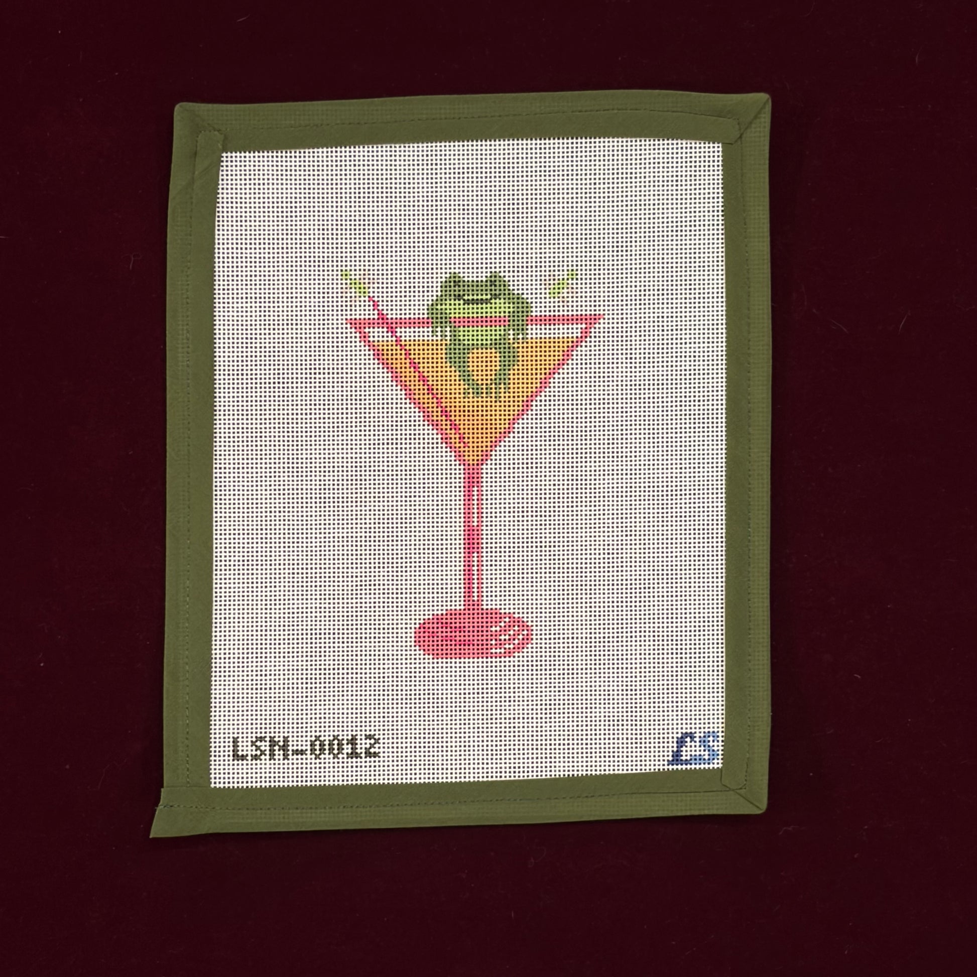 Frog on the Rocks Martini-Canvas-Lake Shore Needlepoint-The Pepper Pot