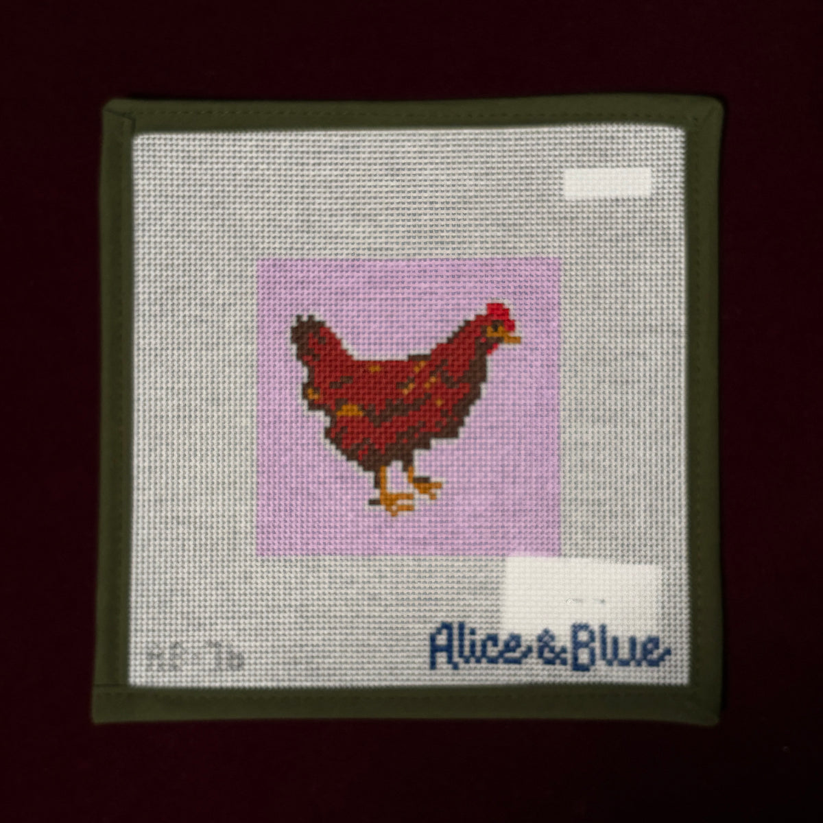 Ginger Rhode Island Red Chicken Coaster-Needlepoint Canvas-Alice & Blue-The Pepper Pot Barrington, IL