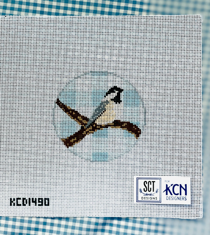 Gingham Round Chicadee August Trunk Show-Needlepoint Canvas-KCN Designers-The Pepper Pot Barrington, IL